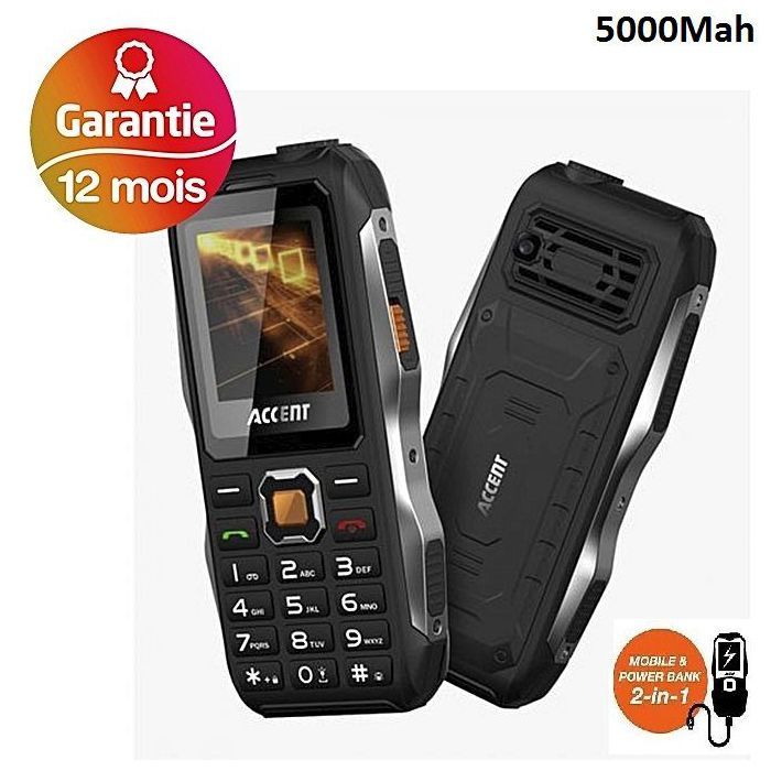 Accent Tank P18 Gsm 2in1 powerBankk 5000mAh 1.8pouces Caméra et Video Bluetooth, radio FM, torche-LED