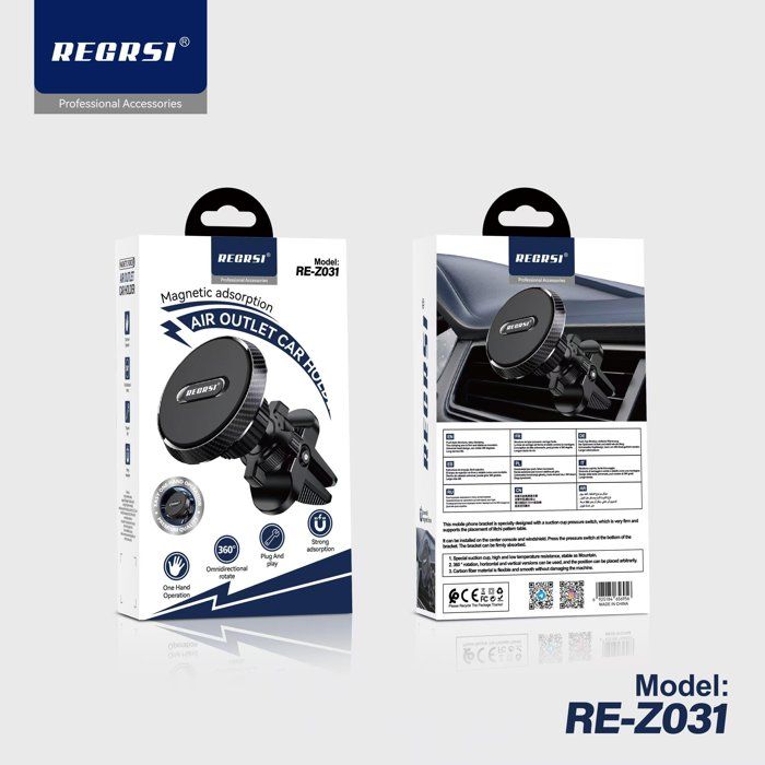 support de téléphone magnétique pour voiture REGRSI modèle RE-Z031, conçu pour être fixé aux grilles d'aération.