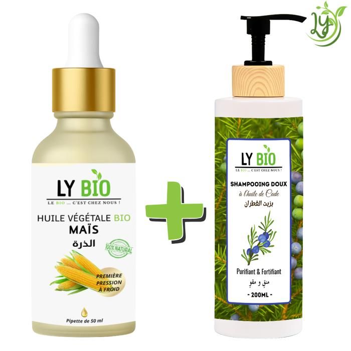 LYBIO PACK HUILE MAIS 50ML - PIPETTE + SHAMPOOING A L'HUILE DE CADE 200ML - PURIFIANT & FORTIFIANT