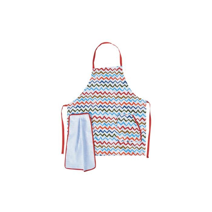 TABLIER DE CUISINE70X80CM AVEC POCHE ET SERVIETTE COLL ZIGZAGS ROBERT