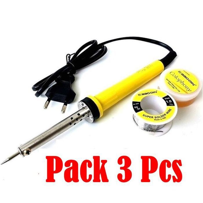 Pack de 3 pièces, fer à souder électrique, fil à souder 1.0mm, colophane, pour vos travaux de soudure électronique.