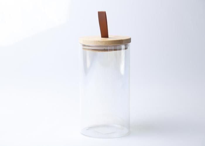 Bocal en Verre avec Couvercle en Bambou 10x17,5 cm HB3301-2