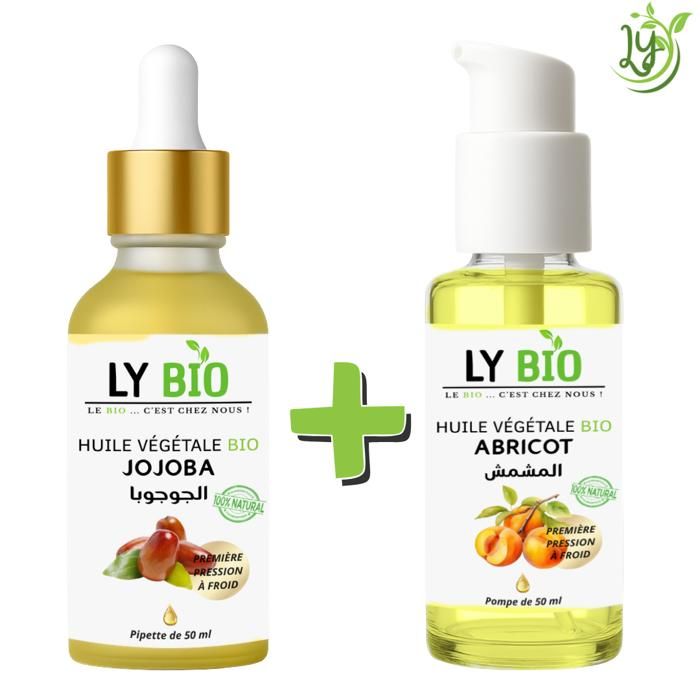 LYBIO PACK HUILE JOJOBA 50ML - PIPETTE + HUILE ABRICOT 50ML - POMPE