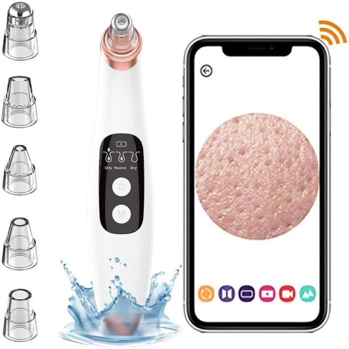 Leytn® Aspirateur Point Noir Professionnel Rechargeable avec Caméra HD 5 Sondes et 3 Modes pour nettoyer pores du visage