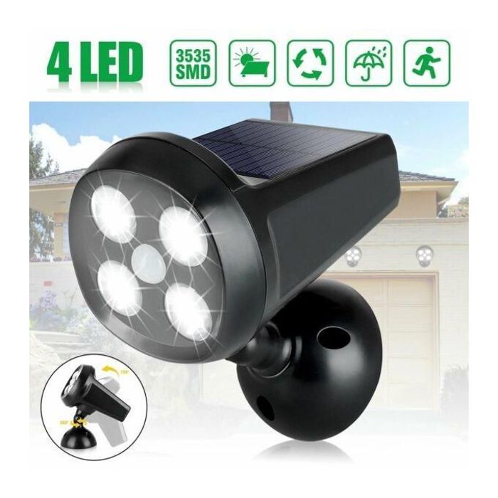Projecteur solaire 4 led avec détecteur de mouvement pour jardin et allée