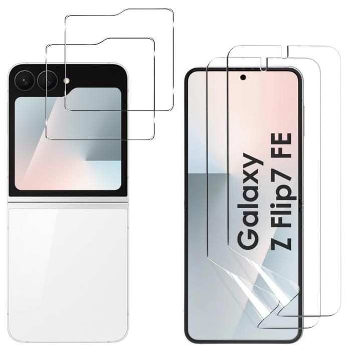 Härdat Glas för Samsung Galaxy Z FLIP 7 FE och Plastskärmskydd [Pack 2] Glasfilm Skydd Phonillico®