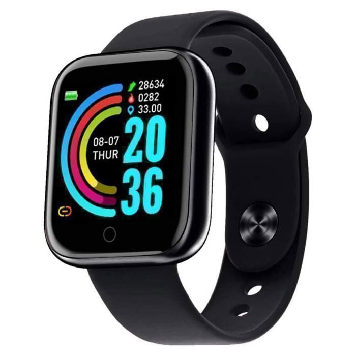 Montre intelligente de sport numérique D20 pour hommes et femmes - Noir