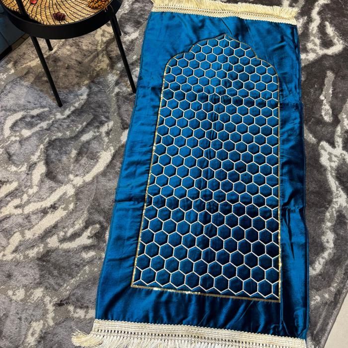Tapis de prière - AL Nahla - Turquoise - Fibres naturelles - Motifs discrets - Droit