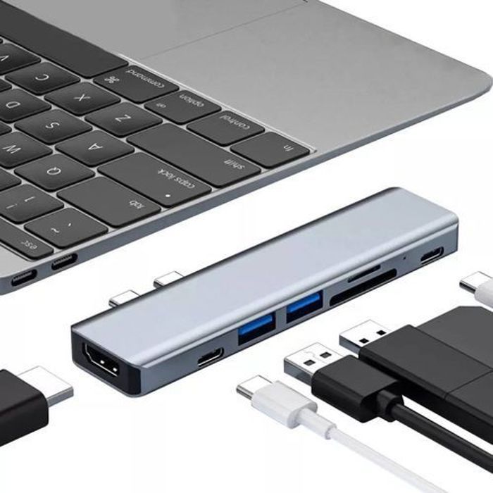 7 en 1 Type-C Adaptateur USB-C vers HDTV, TF/SD, USB3.0+USB/C, PD, pour MacBook Pro/Air