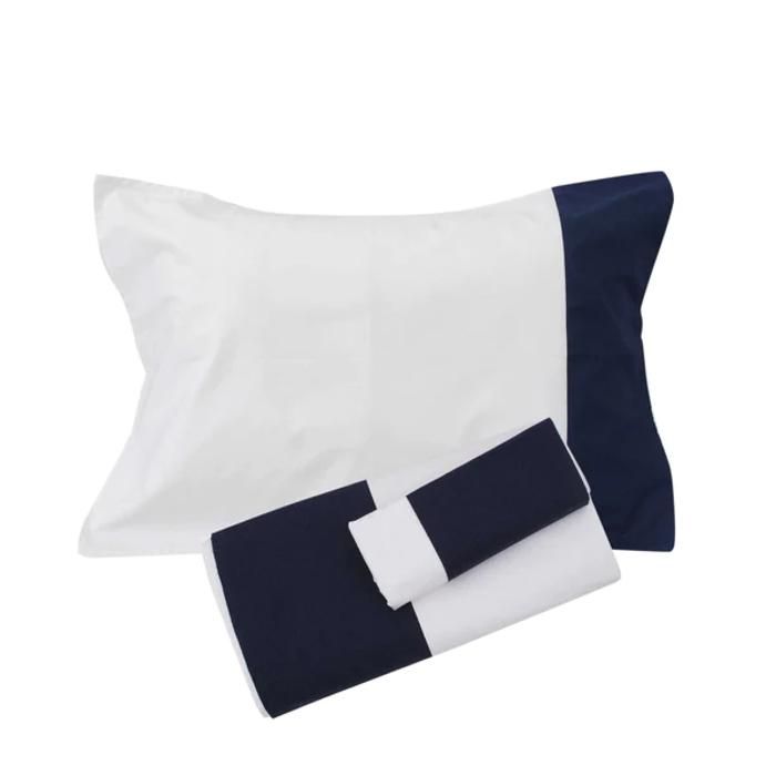 Parure de drap plat - HALE - 240x270 cm - Percale de coton - 300 fils - Bordure bleu marine