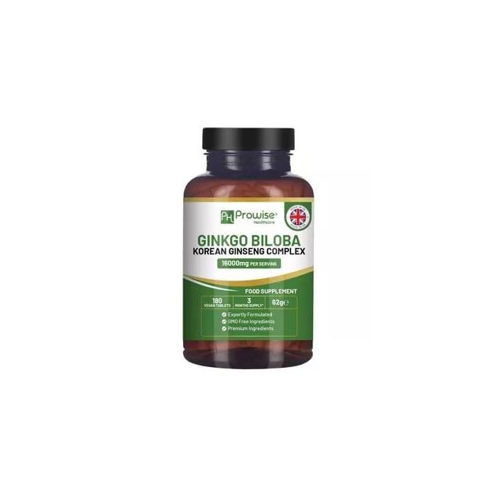 Prowise Healthcare Ginkgo Biloba et de Ginseng Coréen 16000 mg, 180 comprimés végétaliens - Made in UK