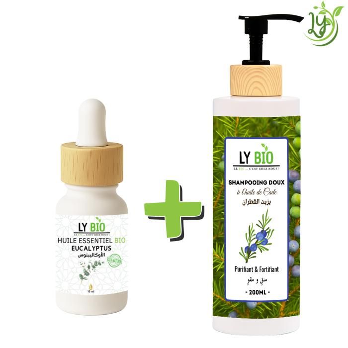 LYBIO PACK HUILE ESSENTIEL EUCALYPTUS 10ML + SHAMPOOING A L'HUILE DE CADE 200ML - PURIFIANT & FORTIFIANT