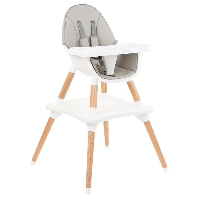 Kikkaboo Chaise haute Multi 3 en 1, Chaise d'enfant, Table, Pieds en bois [Gris]