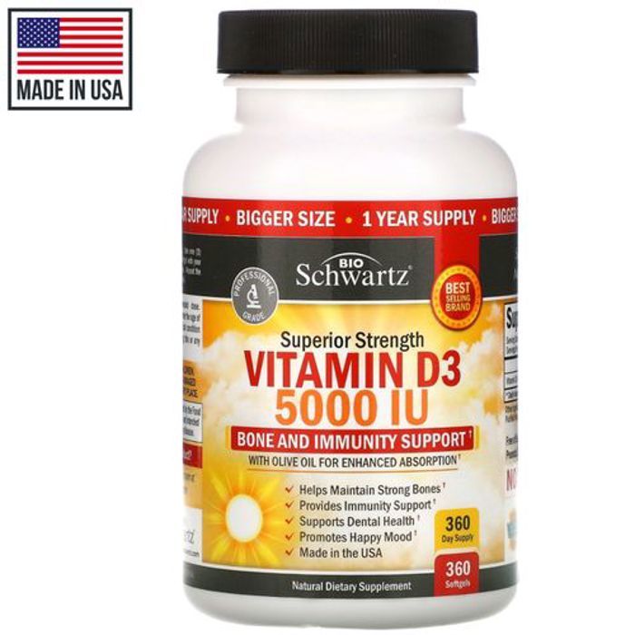 Vitamine D3, 5000 UI, Résistance supérieure, 360 Softgels