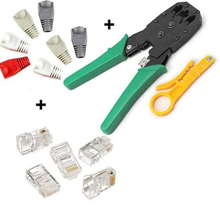 Pince à Sertir - Professionnelle - RJ45/RJ11/RJ12 - 40 Connecteurs RJ45 - 40 Caches RJ45