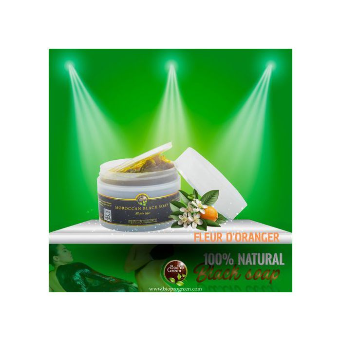Savon noir - BIO PRO GREEN - Marocain - Parfumé à fleur d'oranger - Exfoliant - Hydratant