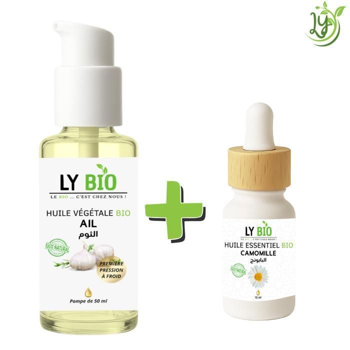 Pack Huile - LYBIO - Huile Ail 50ml - Huile Essentielle Camomille 10ml - Soin Naturel