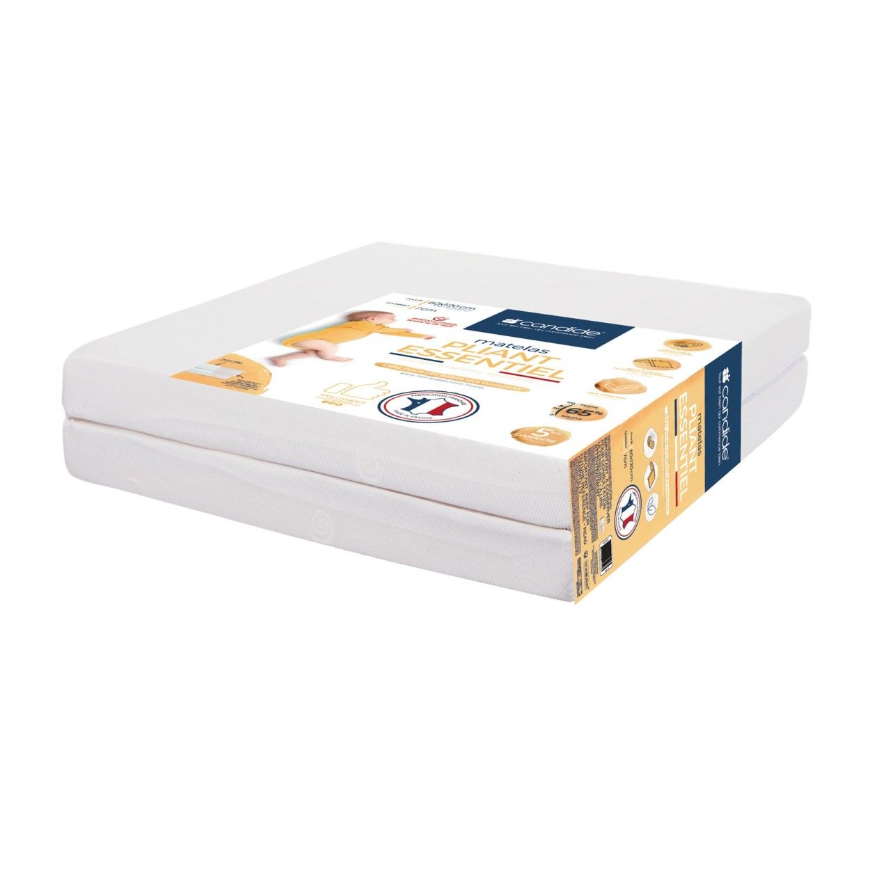 Matelas Bébé Pliant 2 Parties TINEO 60x120x7cm Essentiel Fabriqué En France - Garantie 5 ans