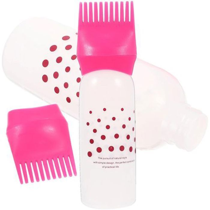 Bouteille Applicateur d'Huile pour Cheveux, Peigne, Shampoing, Coloration, Teinture Colorée, Racine, Distributeur à Presser, Rose