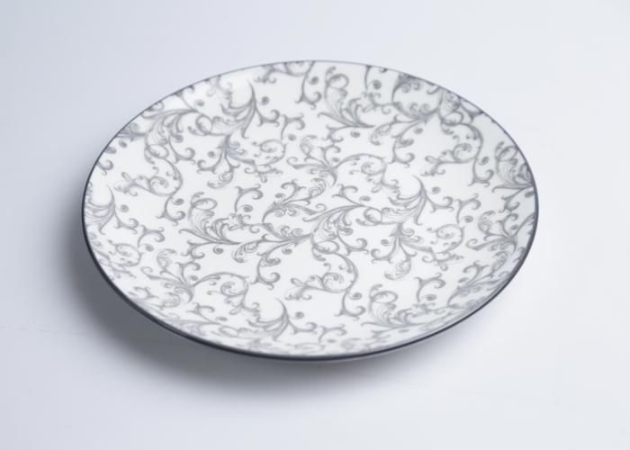 Assiette Creuse - Porcelaine - 19.2 cm - Dessin Gris - Compatible Lave-Vaisselle - 1 Pièce