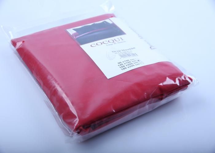 Drap-housse - COCQUI - 140x190 cm - Poly coton - Bordeaux - Lavable