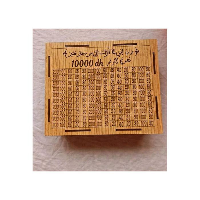 Tirelire défi porte-monnaie 10000 dh coffre-fort en bois