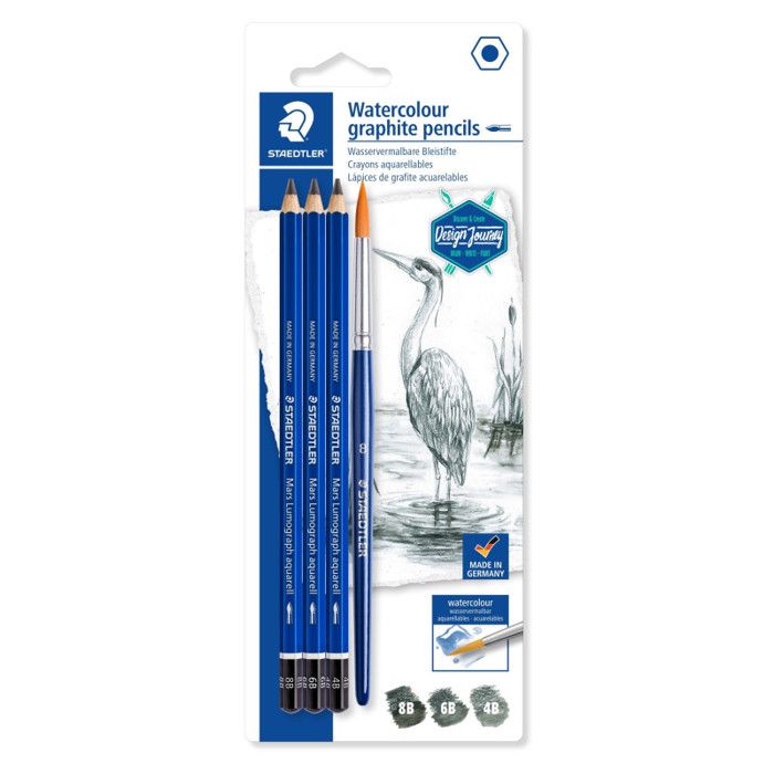 3 crayons mine graphite - Aquarellable - 8B 6B 4B - Mars Lumograph Aquarell - Staedtler
