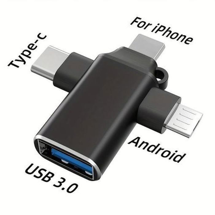 Adaptateur OTG 4 en 1 USB Type-C / USB Type-A / Mico USB / Lightning – Compatible iPhone