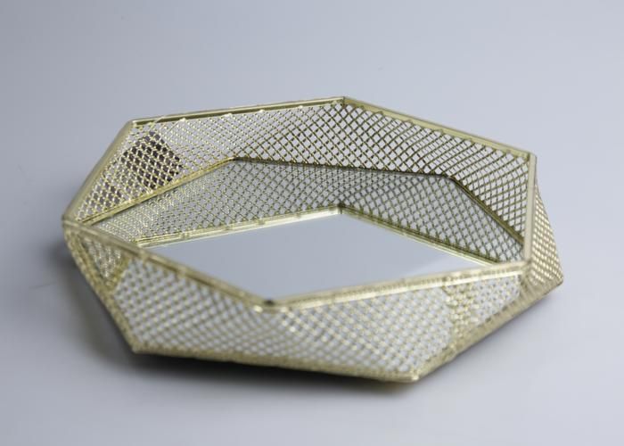 Plateau Miroir Doré en Métal 30 cm
