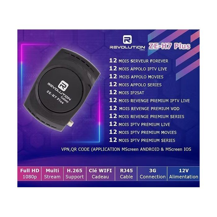 Récepteur TV - Revolution - Galaxy ZE-H7 Plus - WiFi intégré - Bluetooth - 3G