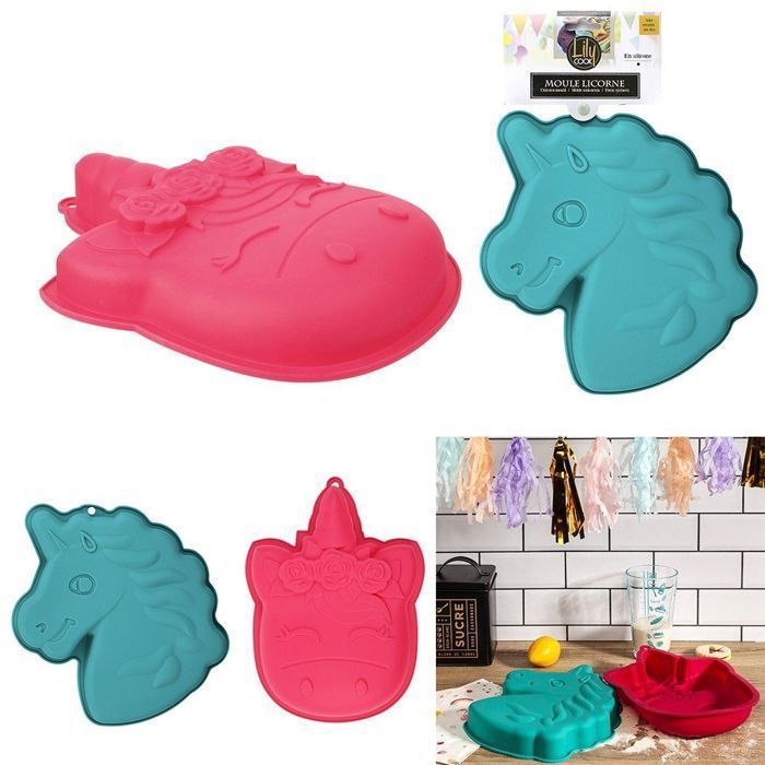 Moule en silicone - Tête de licorne - 26 cm - Multicolore - Compatible congélateur et lave-vaisselle