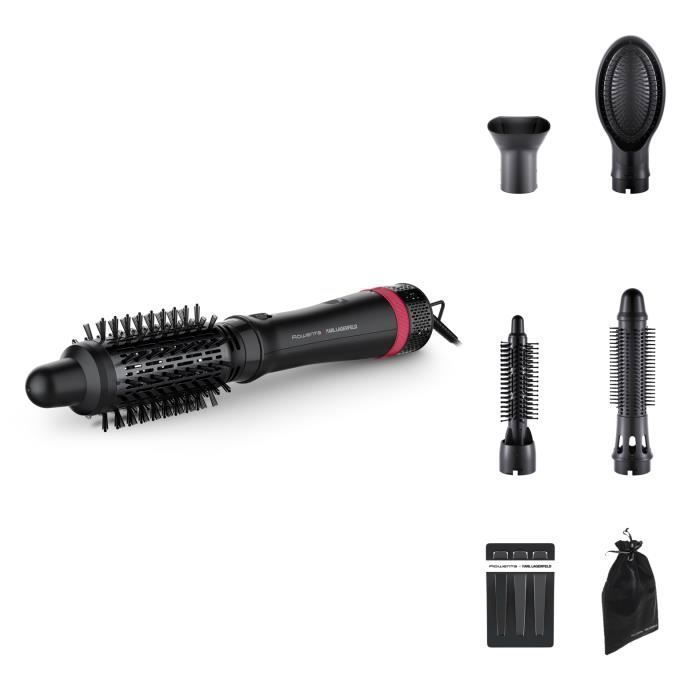 ROWENTA x KARL LAGERFELD Brosse chauffante coiffante, Lisse boucle et ondule les cheveux, Ultra accessoirisée, CF635LF0