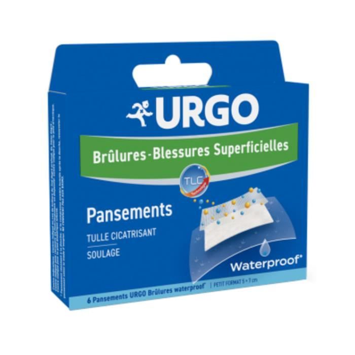 Urgo Premiers Soins Brûlures Blessures Superficielles Pansements Waterproof 5 x 7cm 6 unités