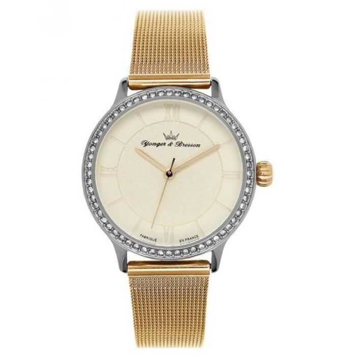 Yonger & Bresson - Montre Femme - Made in France - Cadran texturé champagne - Bracelet en mailles milanaises Dore - DCC095S/1EM