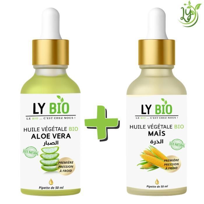 Pack Huile Aloe Vera & Huile Mais - LYBIO - 50ml - Pipette - Hydratation - Soin Cheveux - Mixte