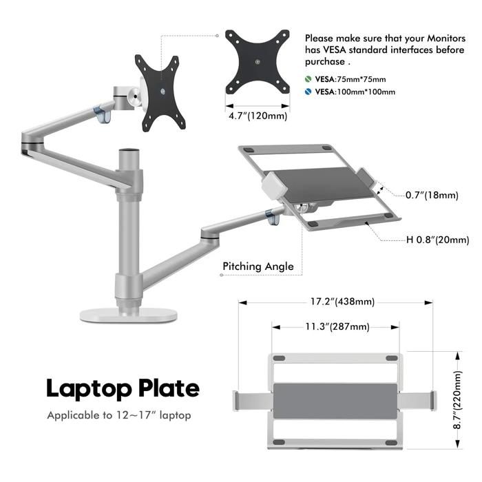 Support de bureau pour écran et laptop