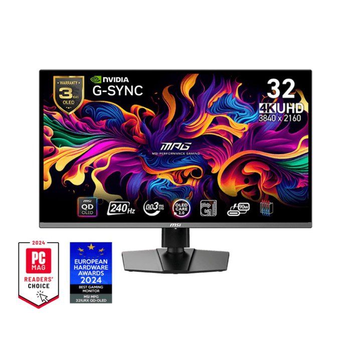 Spel-PC-skärm - MSI - 31,5" - UHD - 240Hz - QD-OLED-panel - 0,03ms - Höj- och sänkbar - MPG 321URX QD-OLED