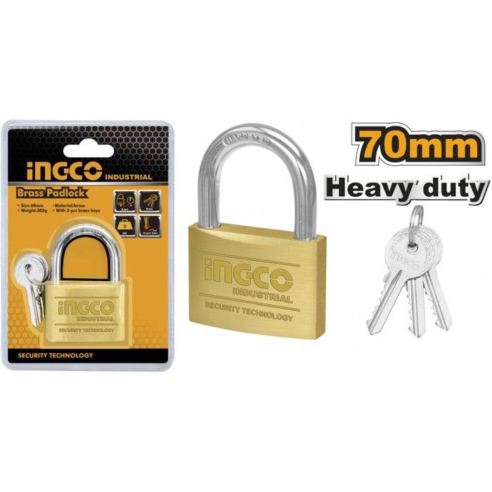Cadenas - INGCO - DBPL0702 - 70mm - Laiton - 3 clés incluses