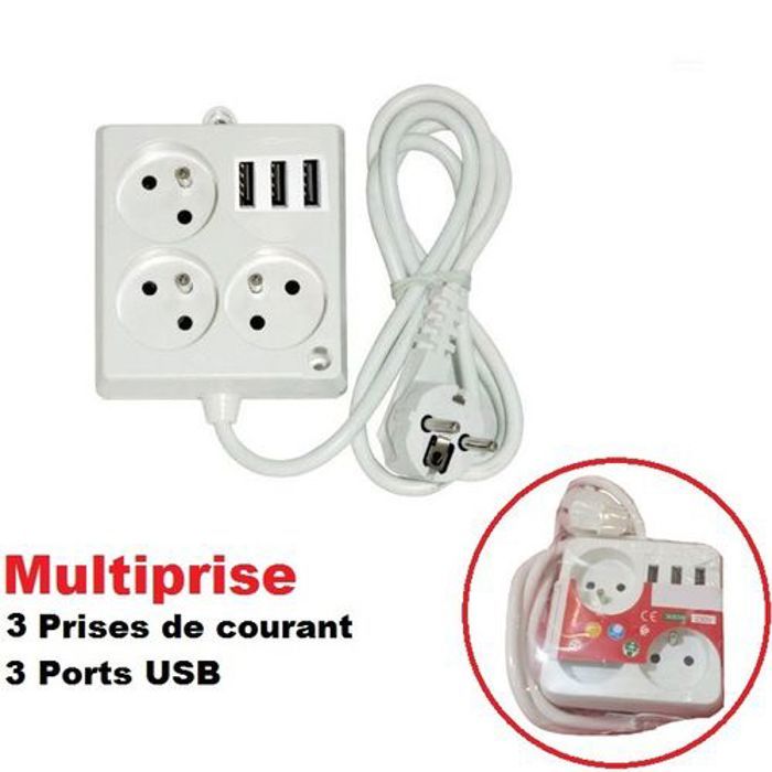 Multiprise Filaire, Rallonge 3 Prises de courant et 3 Ports USB 1,5m