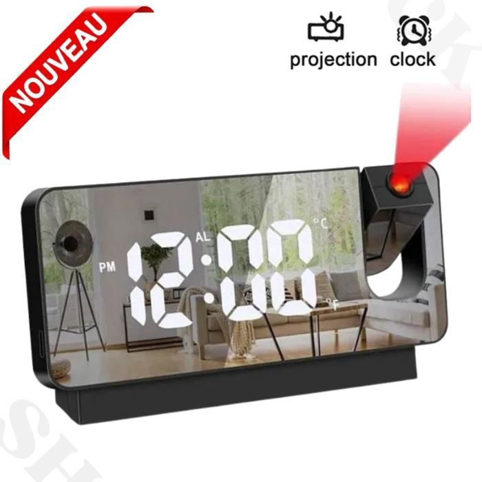 Réveil numérique à projection intelligente avec chargeur usb,led,miroir