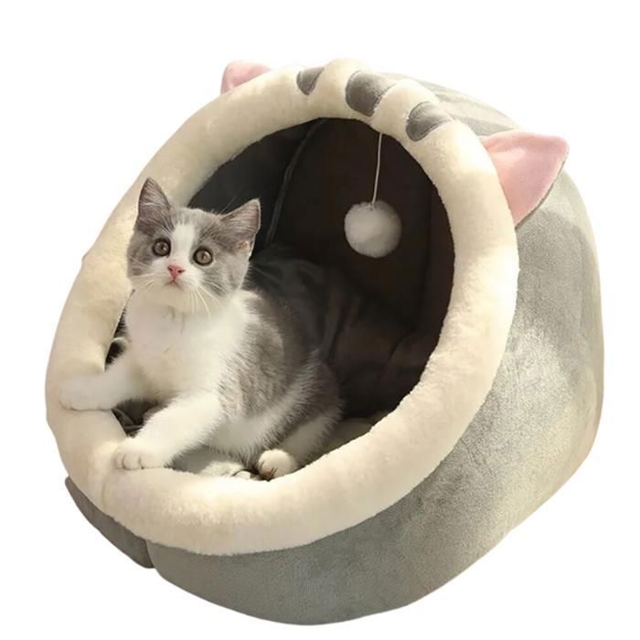 Lit pour Chat et Chien - Taille L - Grotte Lavable - Oreiller Inclus - Jouet Offert