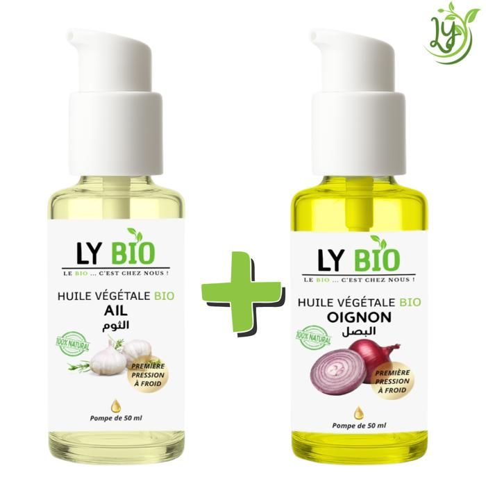 Huile - LYBIO - Pack Huile Ail 50ml + Huile Oignon 50ml - Hydratant - Tous types de cheveux - Bio