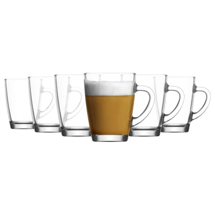 Ensemble de 6 tasses en verre trempé LAV - Vega 300ml - Clair - Réutilisable pour café, thé, latté et cappuccino