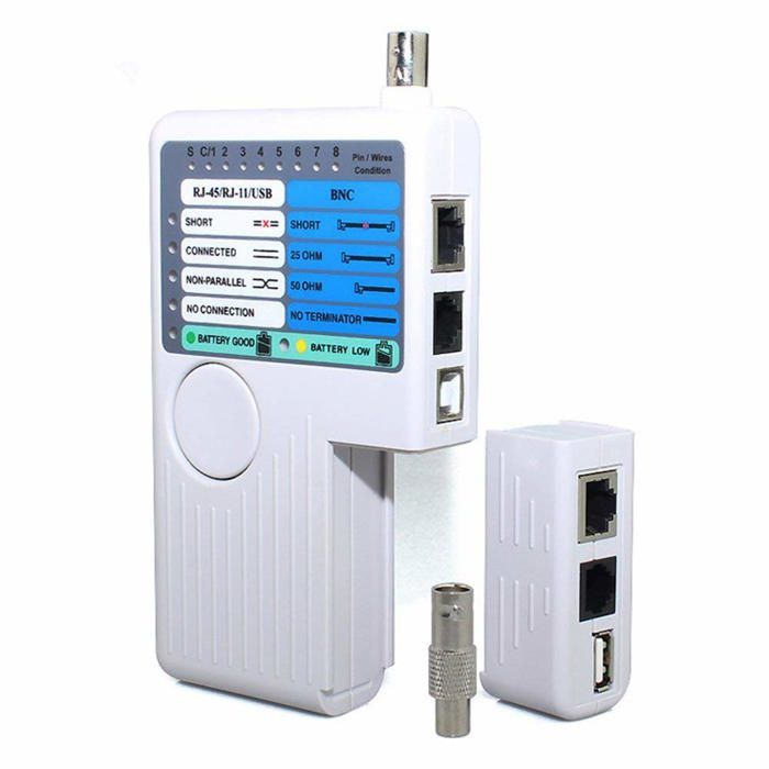 Testeur De Câble Réseau RJ45, RJ11, Câble Coaxial,USB - 4 en 1
