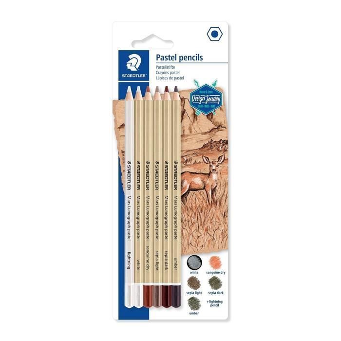 Crayon pastel - Staedtler - Mars Lumograph - 6 couleurs - Bois certifié - 3,6 mm mine