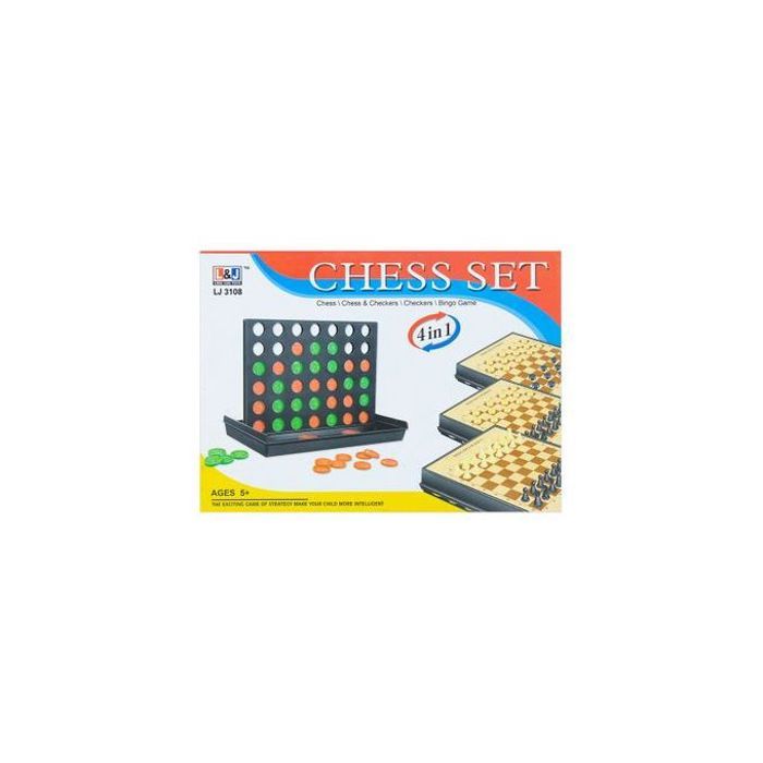 Coffret 4 Jeux en 1 - Bingo, Dames, Échecs et Échecs-Dames