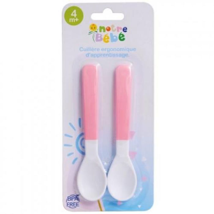 Notre bébé Cuillère Ergonomique d'apprentissage rose