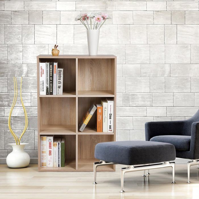 Bibliothèque - TWINS DECOR - Étagère à 6 Compartiments - Bois Massif - Marron - Polyvalente