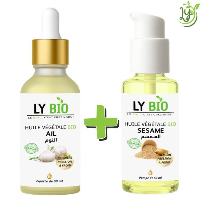 Huile Végétale - LYBIO - Pack Huile Ail et Sésame - 50ml - Nourrissant - Tous types de cheveux