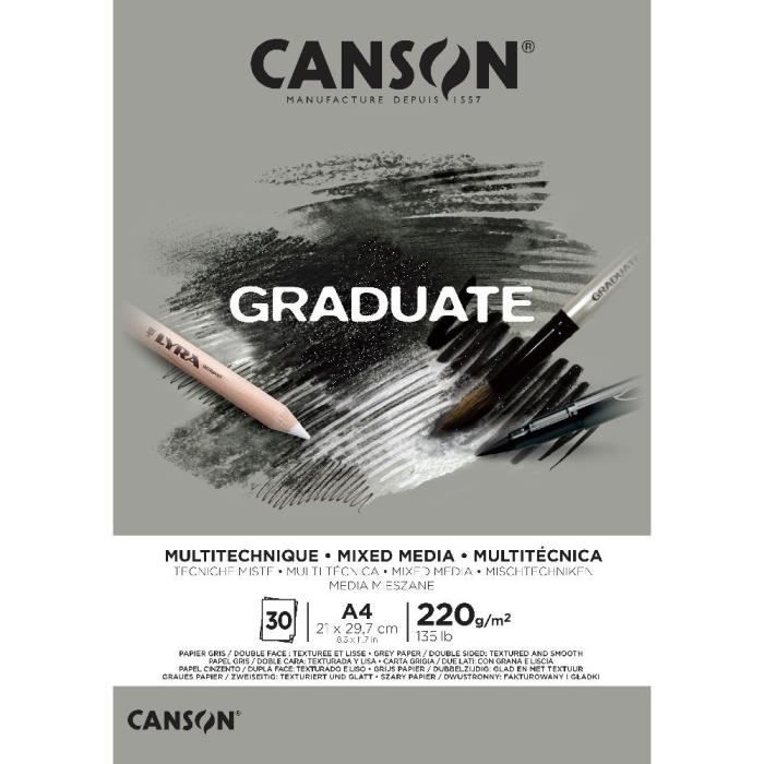 Bloc de papier - CANSON - Graduate Mixed Media - 30 feuilles - A4 - Gris